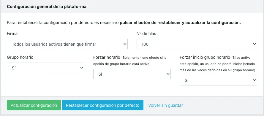 activar grupo horario