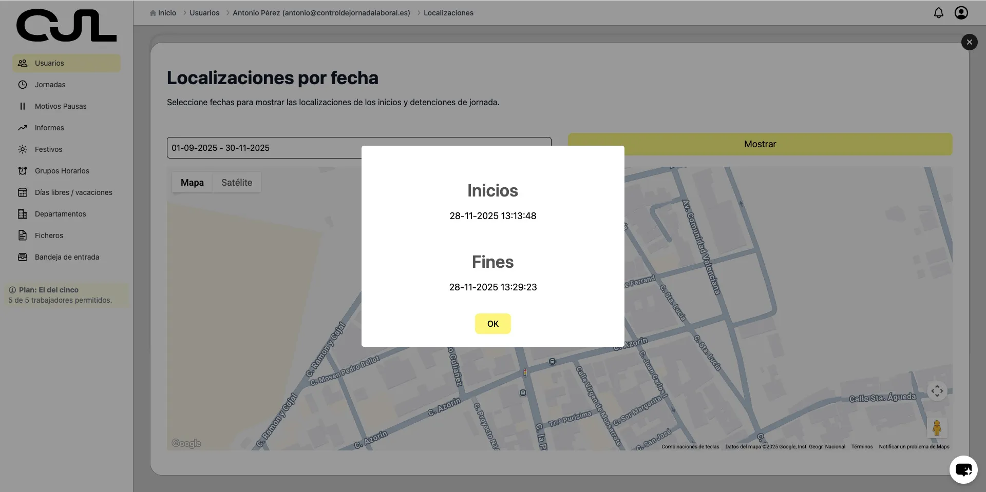 Vista Modal jornadas