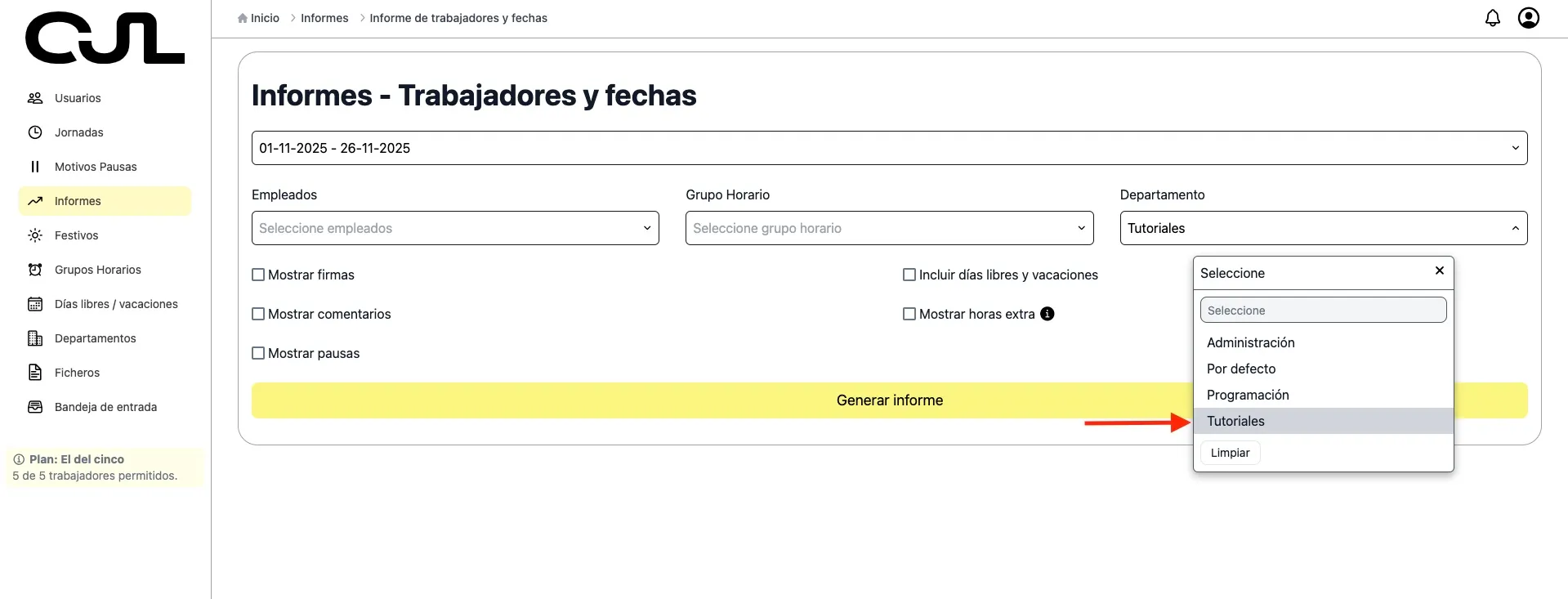 Control de jornada laboral - Informes