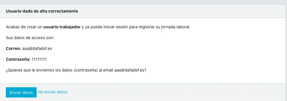 Enviar datos al usuari de control de jornada laboral