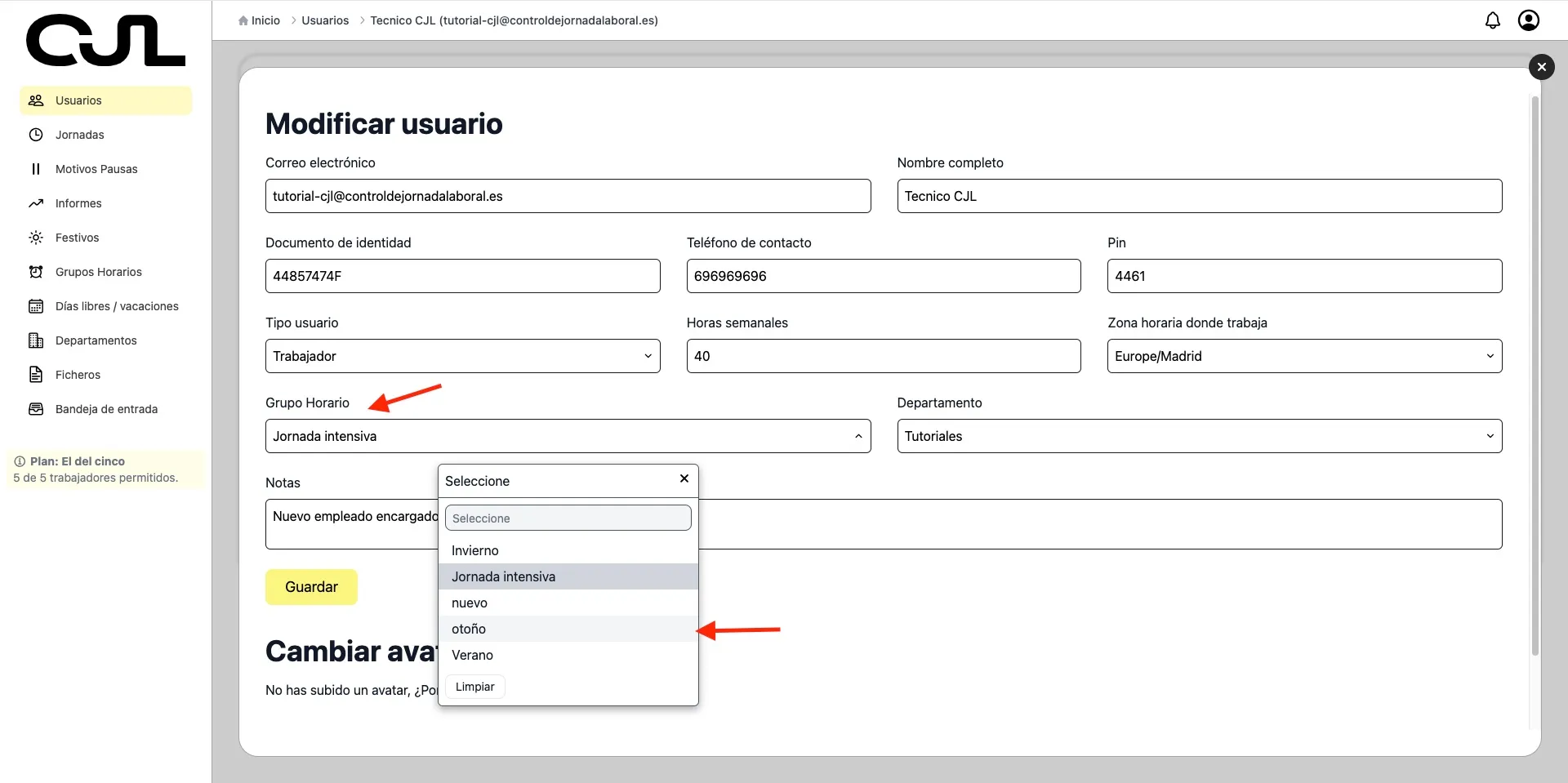 trabajador grupo horario