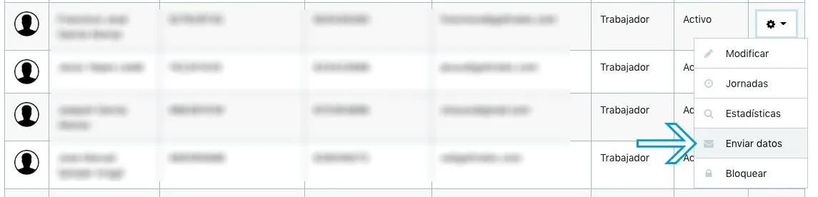 Enviar datos para restablecer contraseña en control de jornada