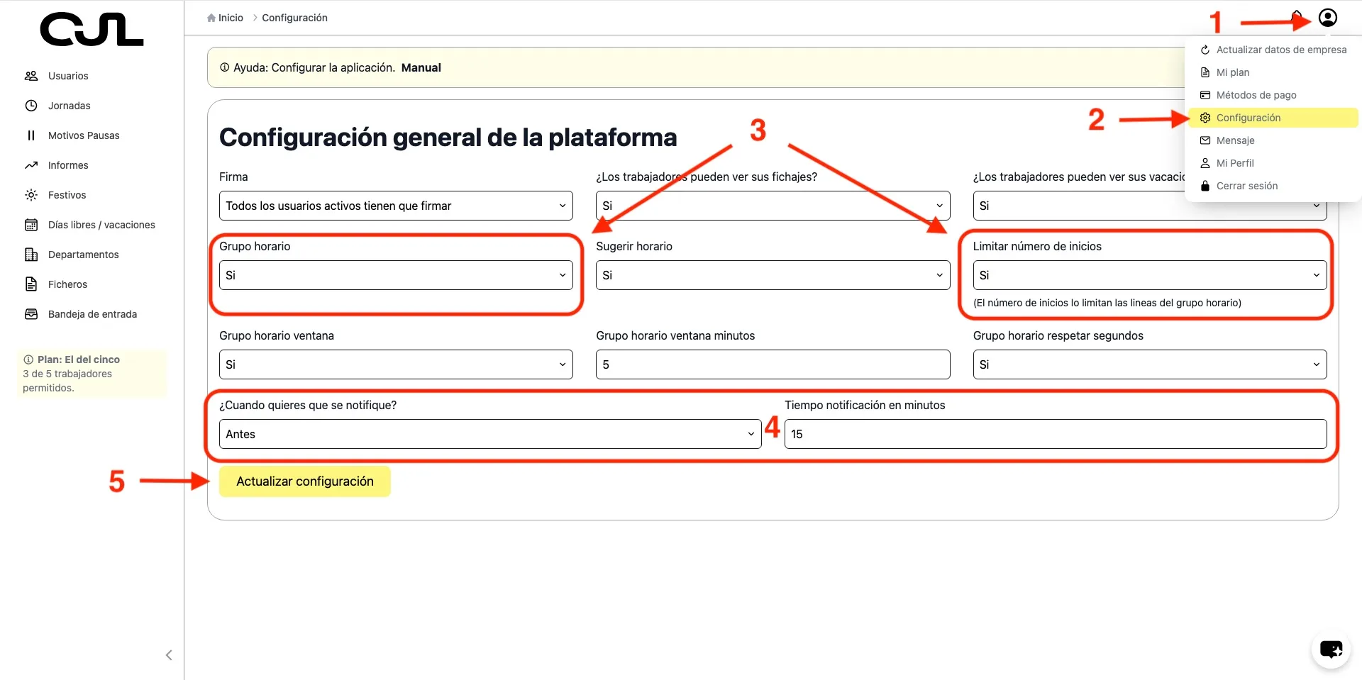 Configuración de registro de jornada