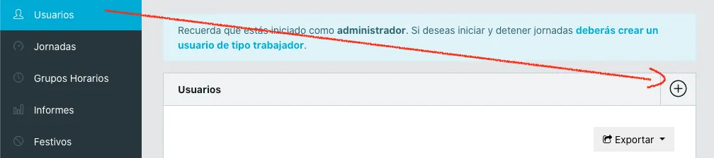 Crear usuario en control de jornada laboral