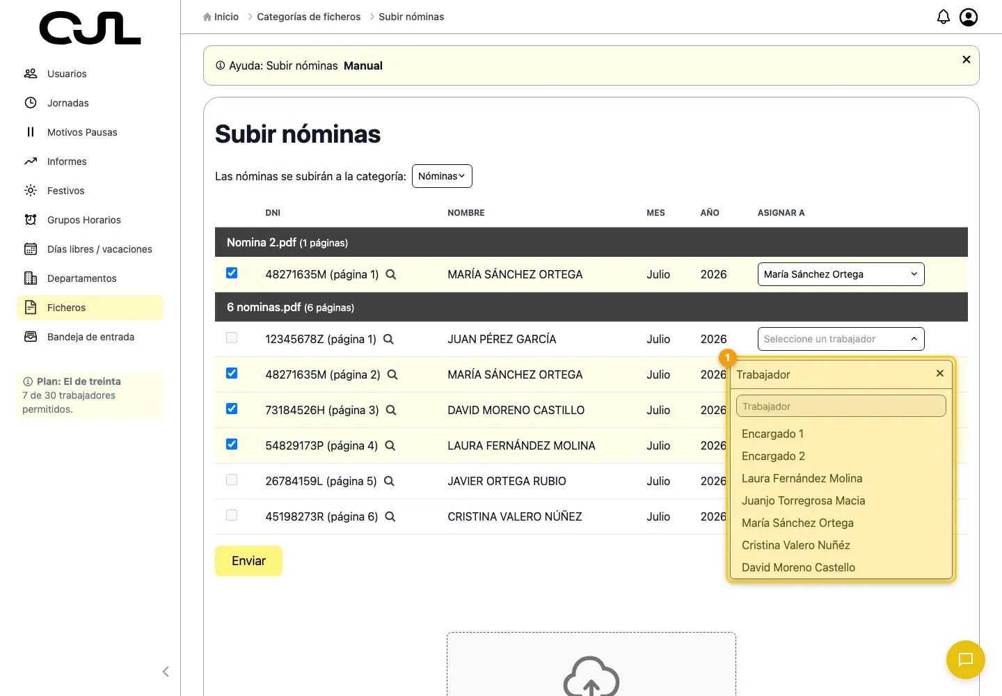 Cambiar el trabajador de una nómina