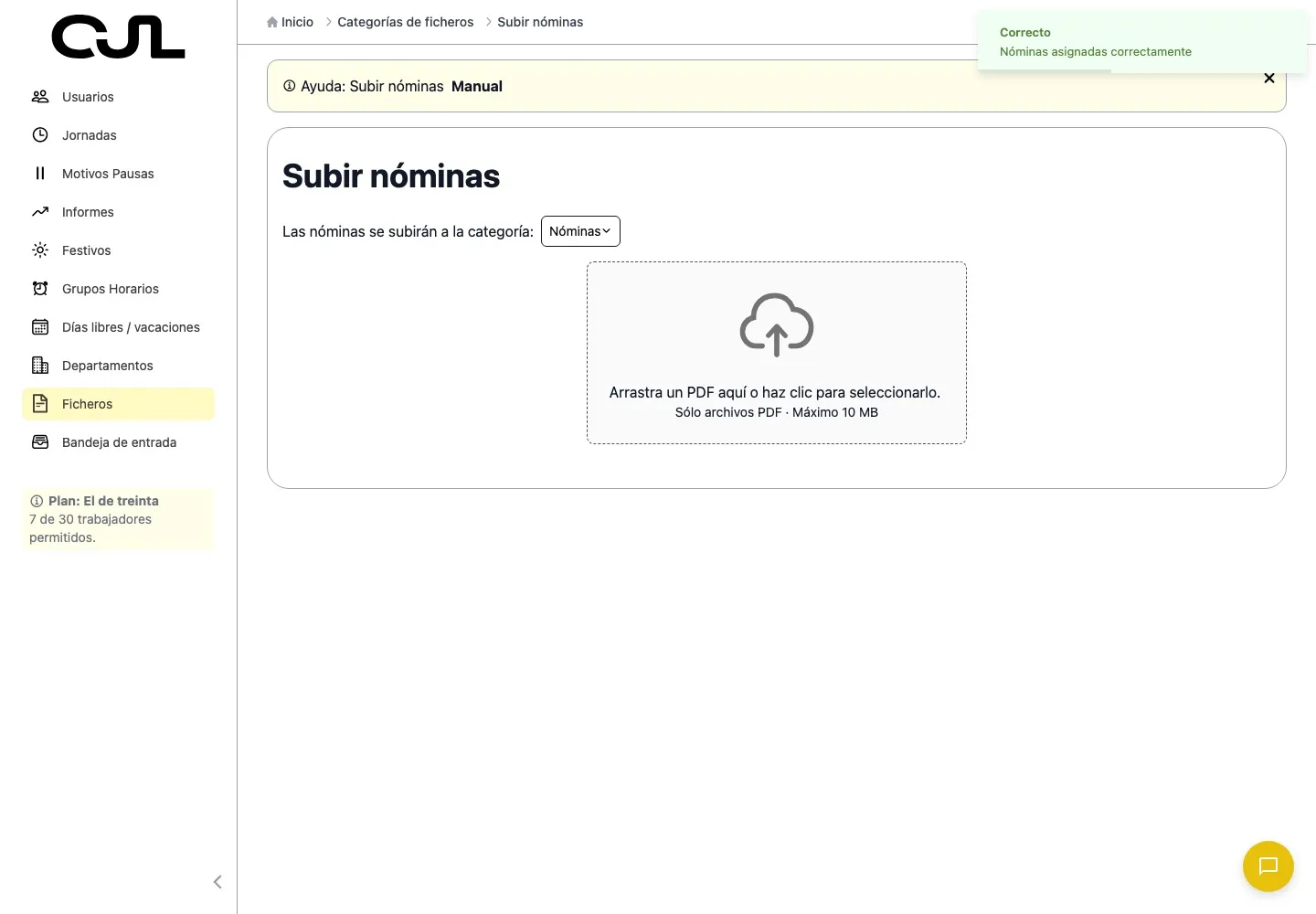 Nóminas asignadas correctamente