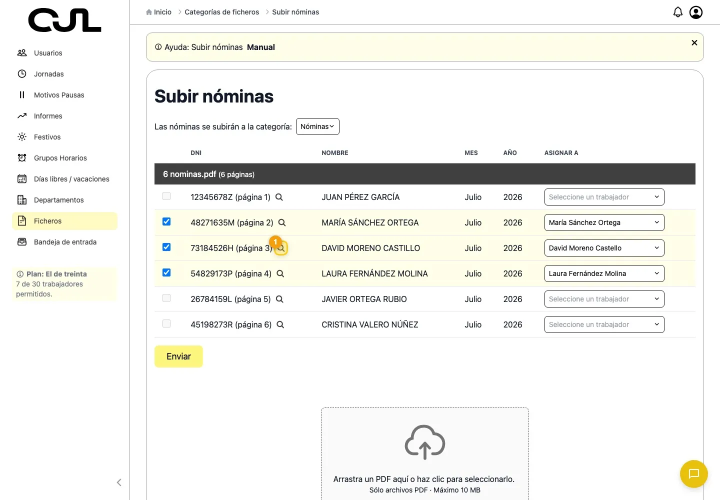 Previsualizar una nómina con la lupa