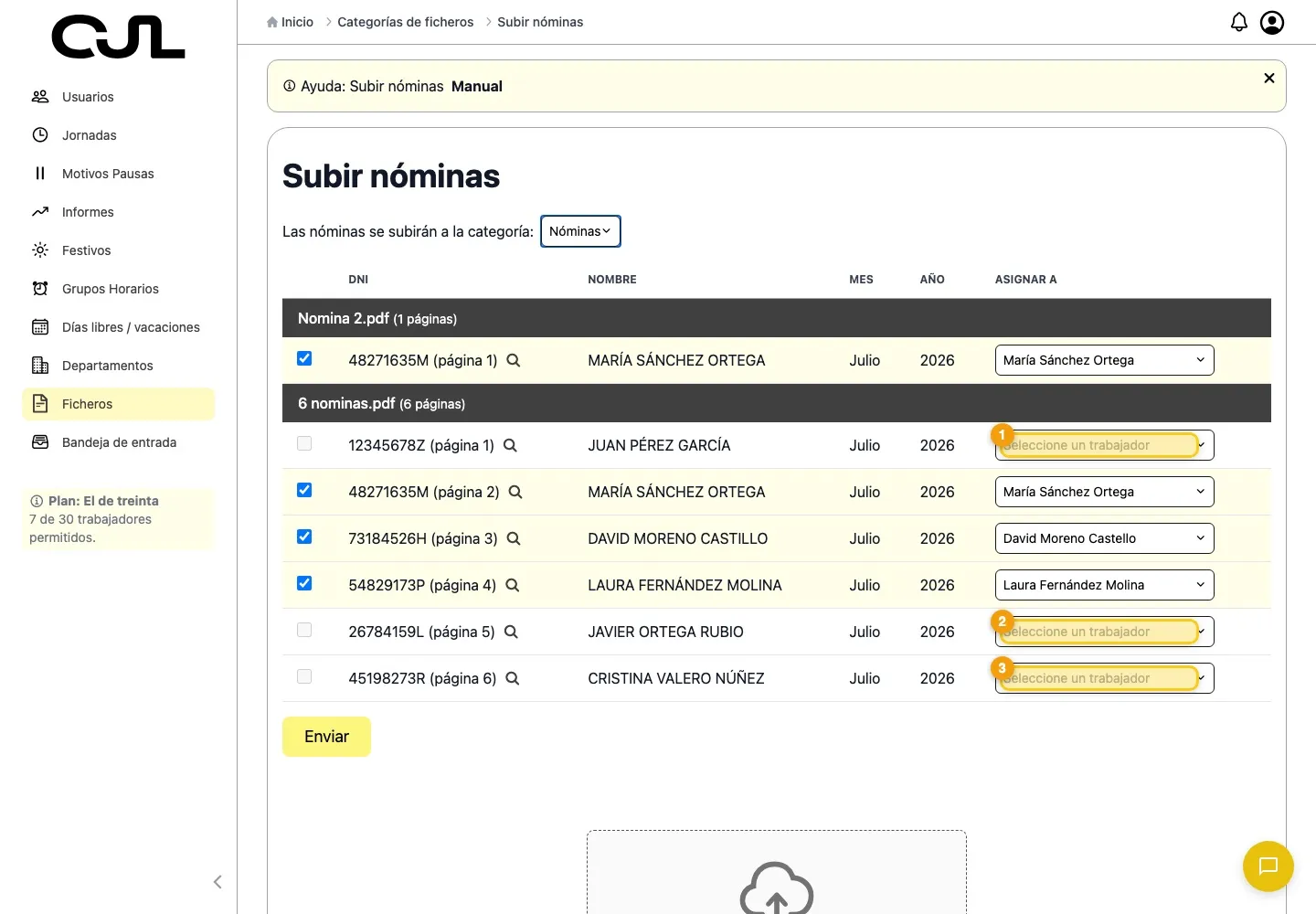 Resultado con varias nóminas