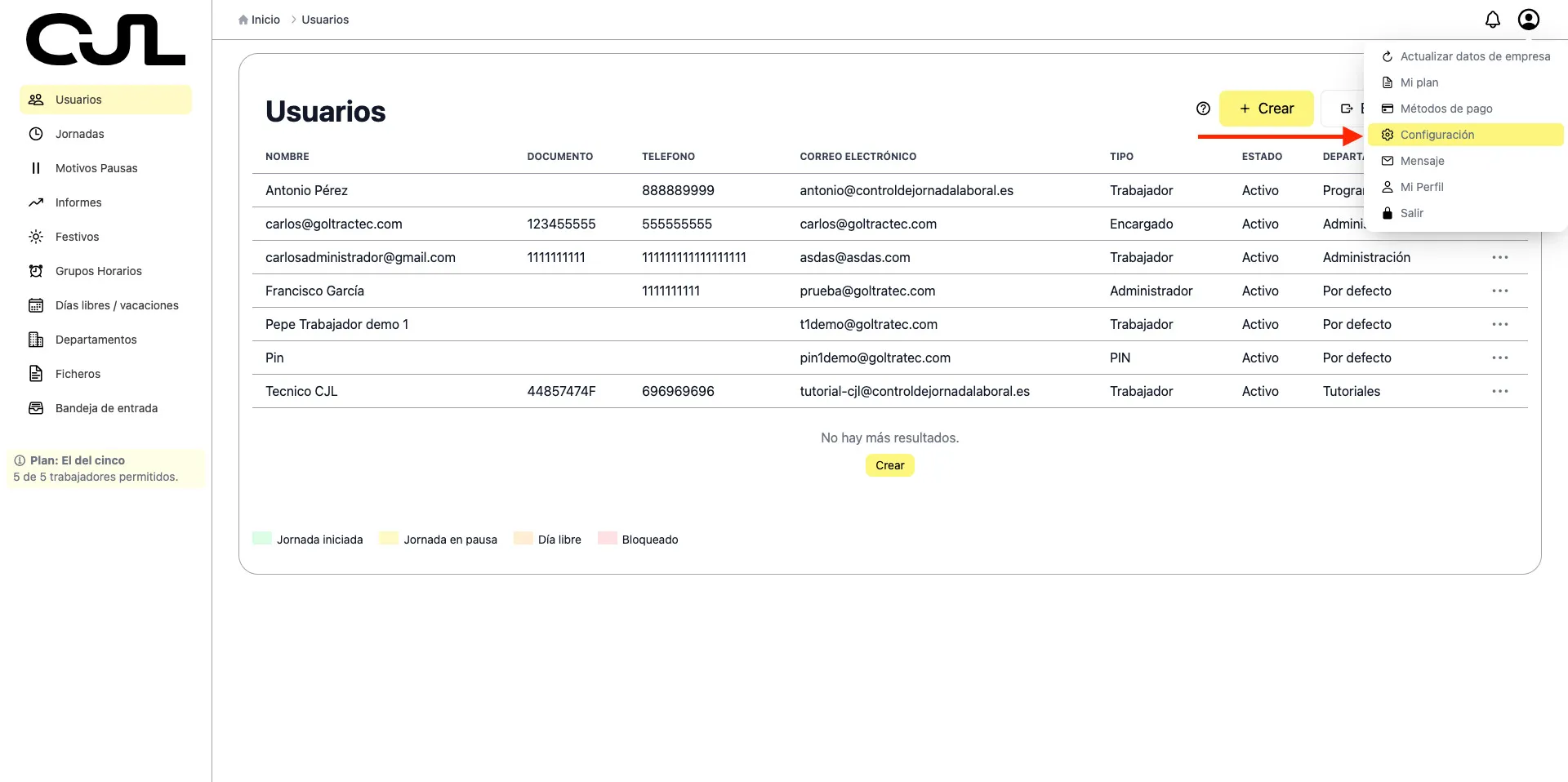Configuración registro de jornada 'configuración registro de jornada'