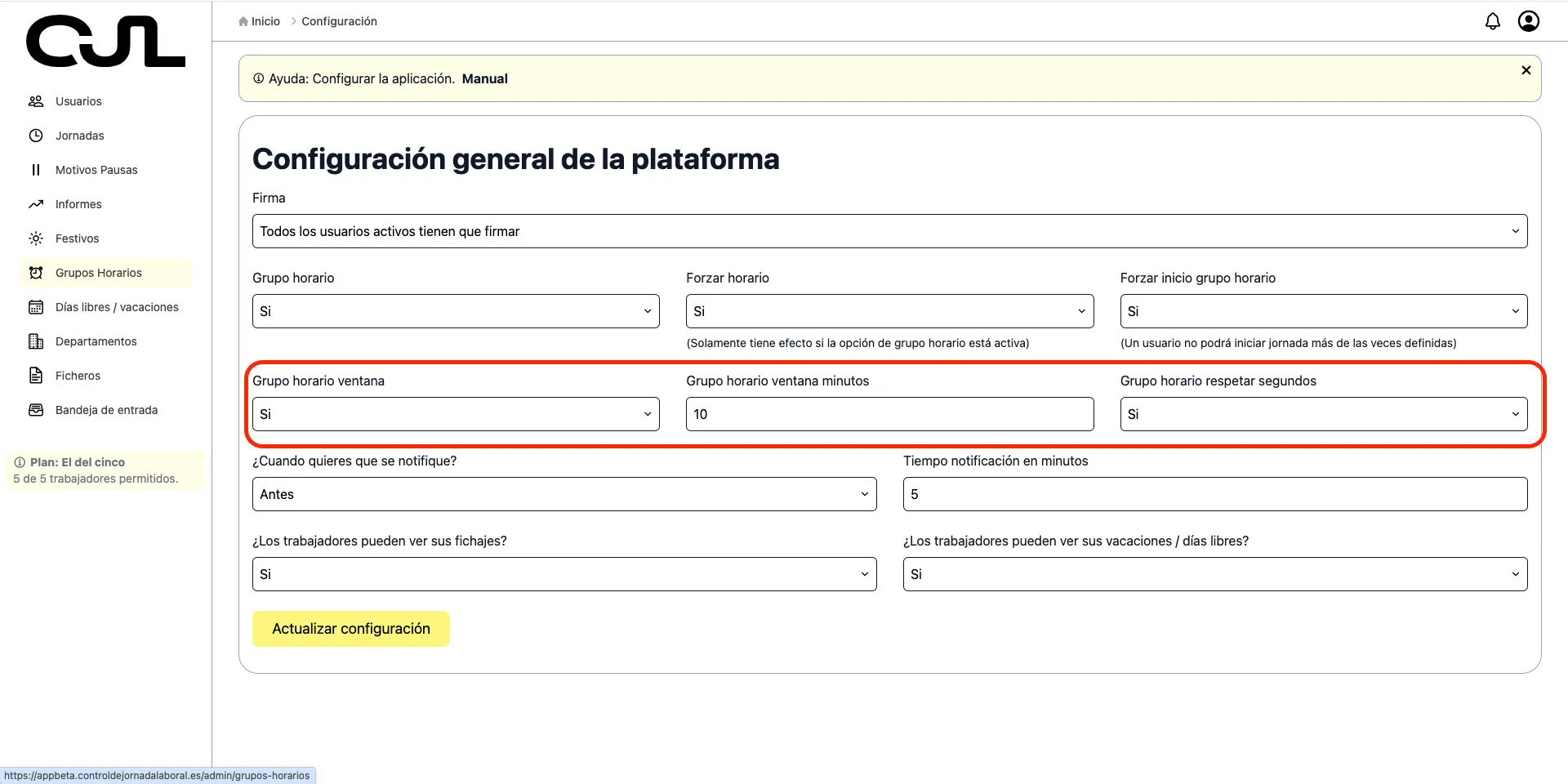 'ventana grupo horario'