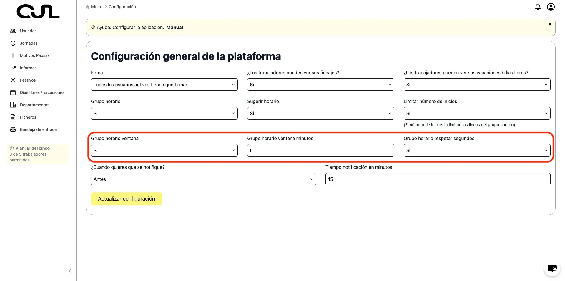 ‘ventana grupo horario’