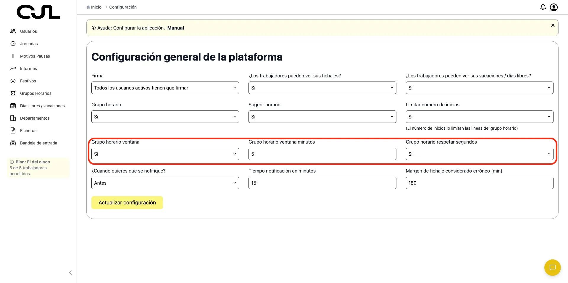 ‘ventana grupo horario’